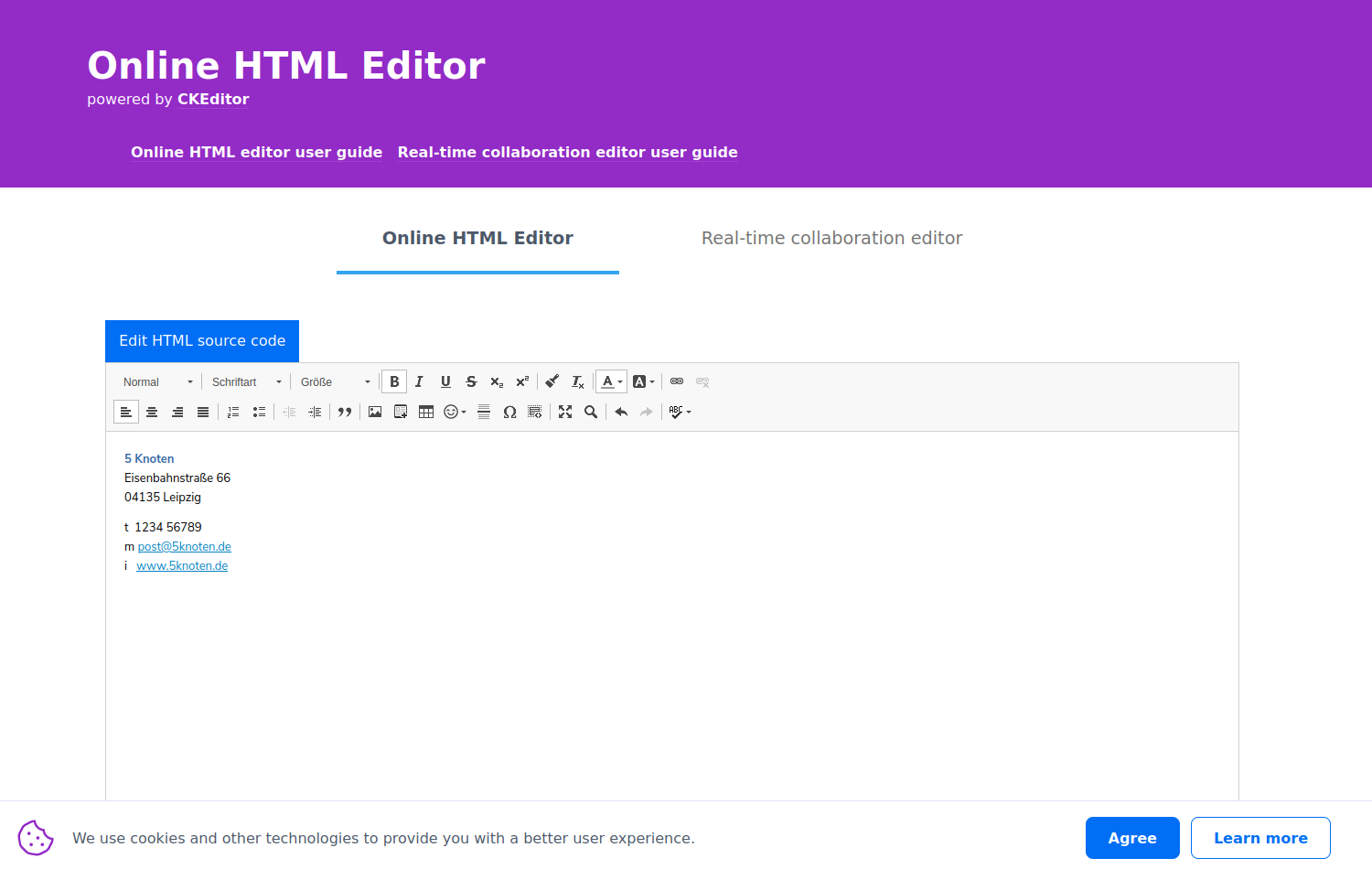 Screenshot: Signatur im Onlineeditor